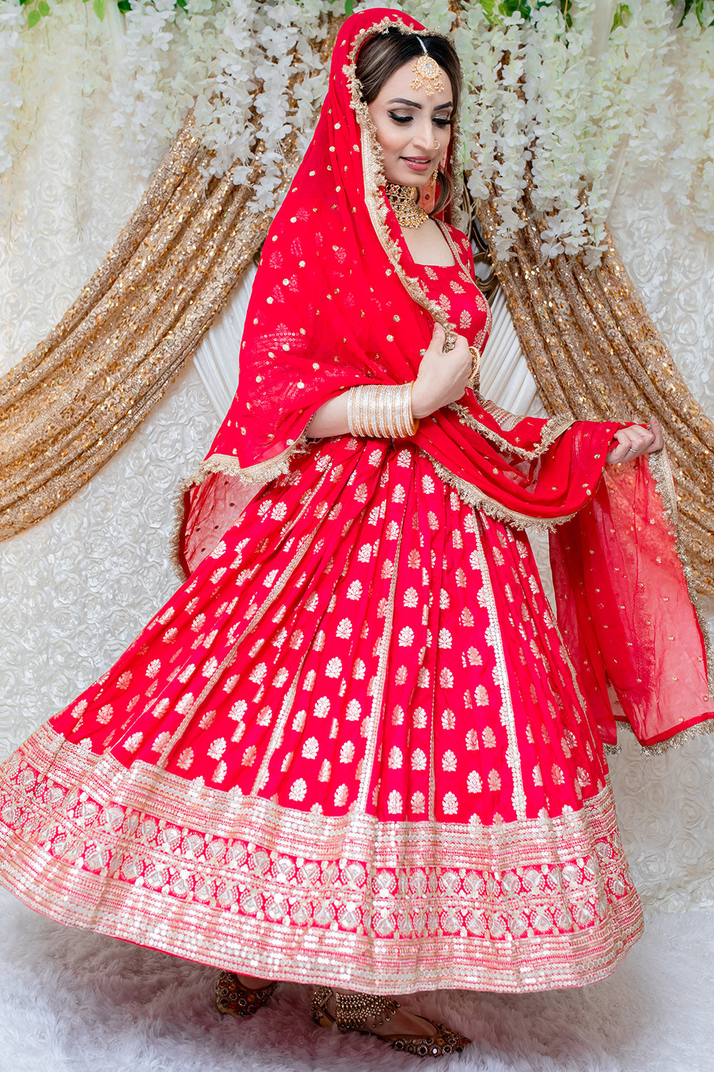 Hot Pink Anarkali Style Front Slit Palazzo Style Suit