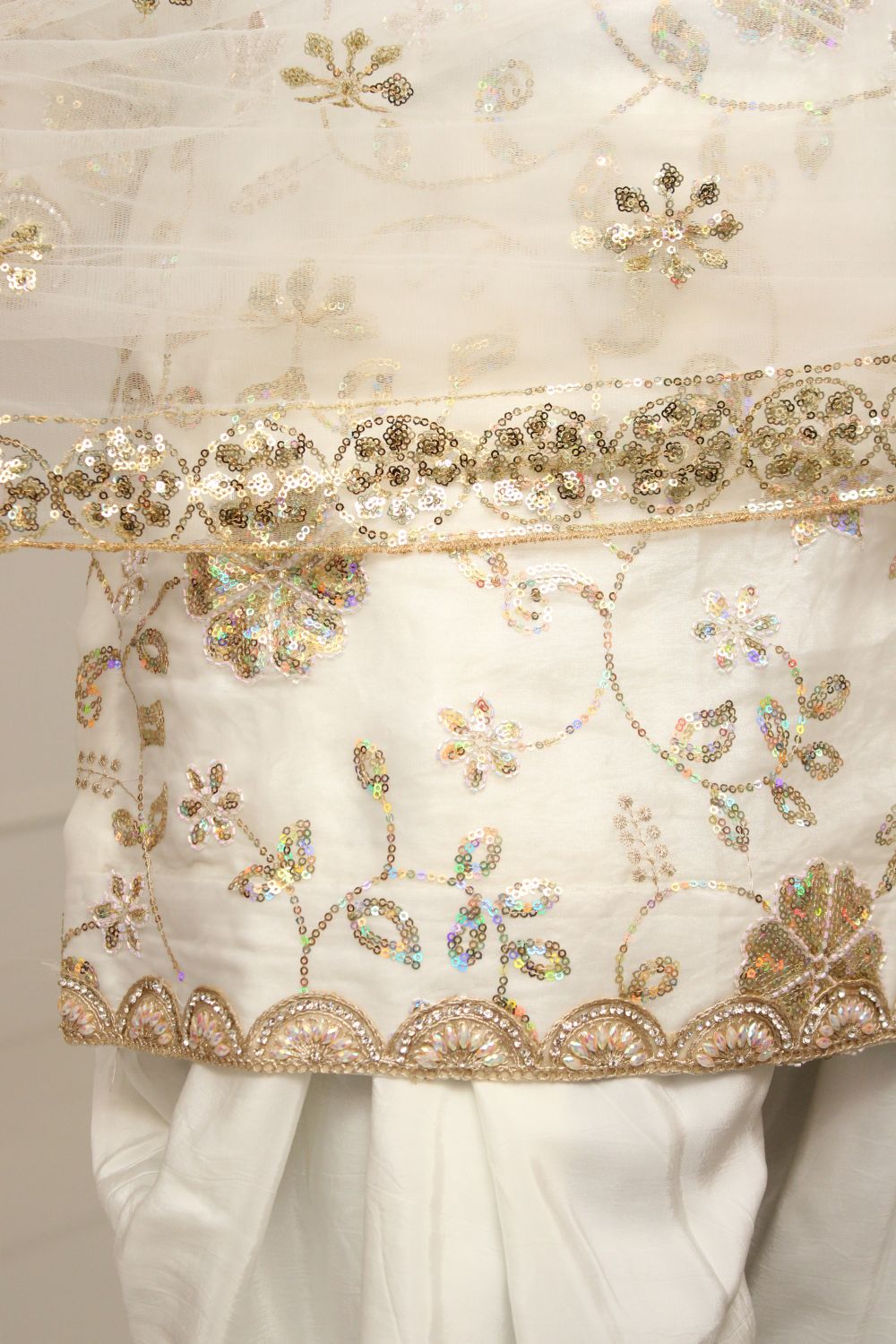 White and Gold Dhoti Skirt Suit