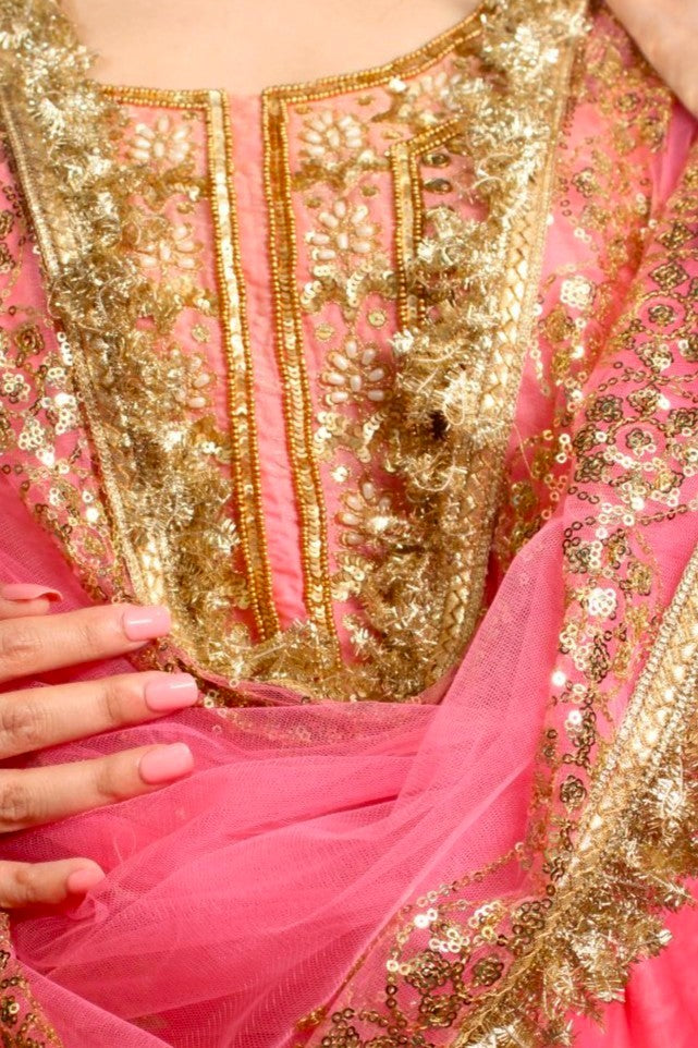 Pink and Orange Ombre Dhoti Skirt Suit