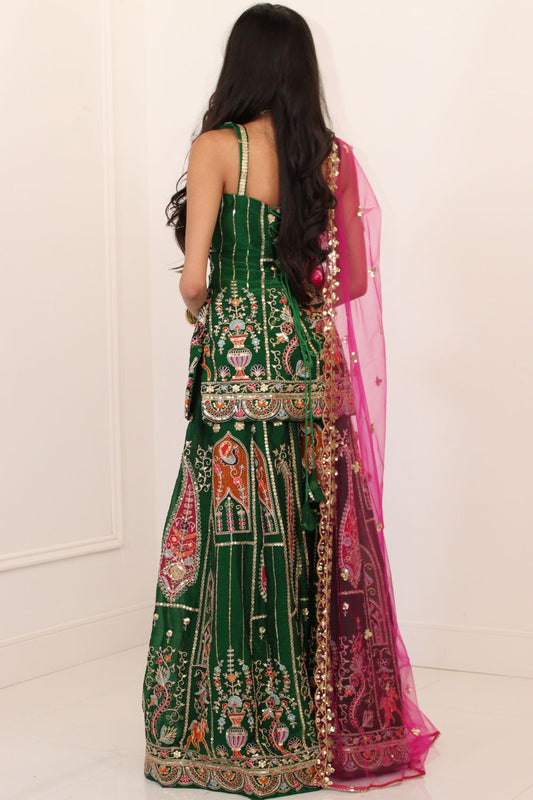 Emerald Green Embroidered Sharara Suit