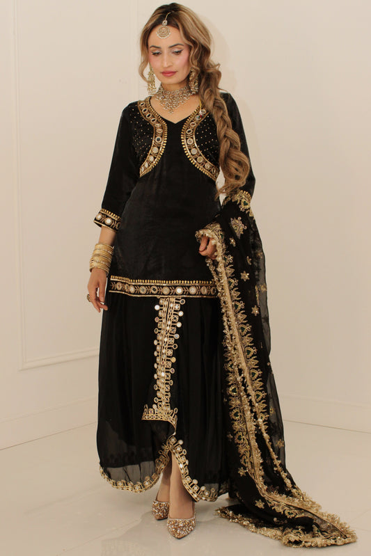 Black Dhoti Skirt Suit