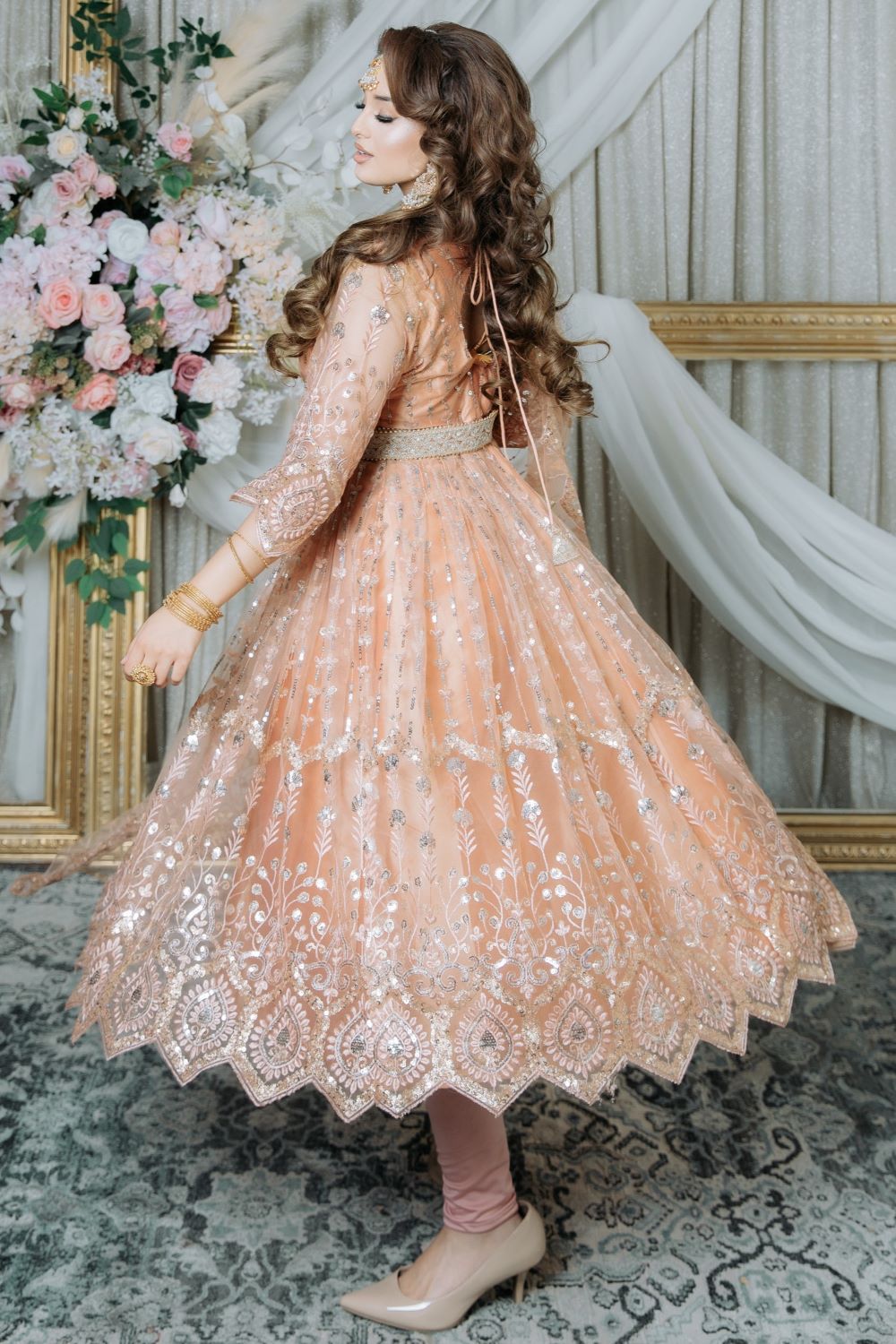 slim fit dress slacks Rose Gold Netted Long Anarkali Suit – Glam Fashion Hub