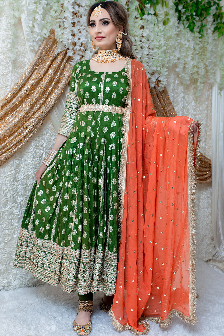 Mehndi Green Long Anarkali Suit