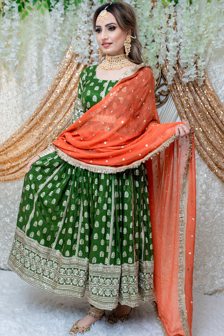 Mehndi Green Long Anarkali Suit