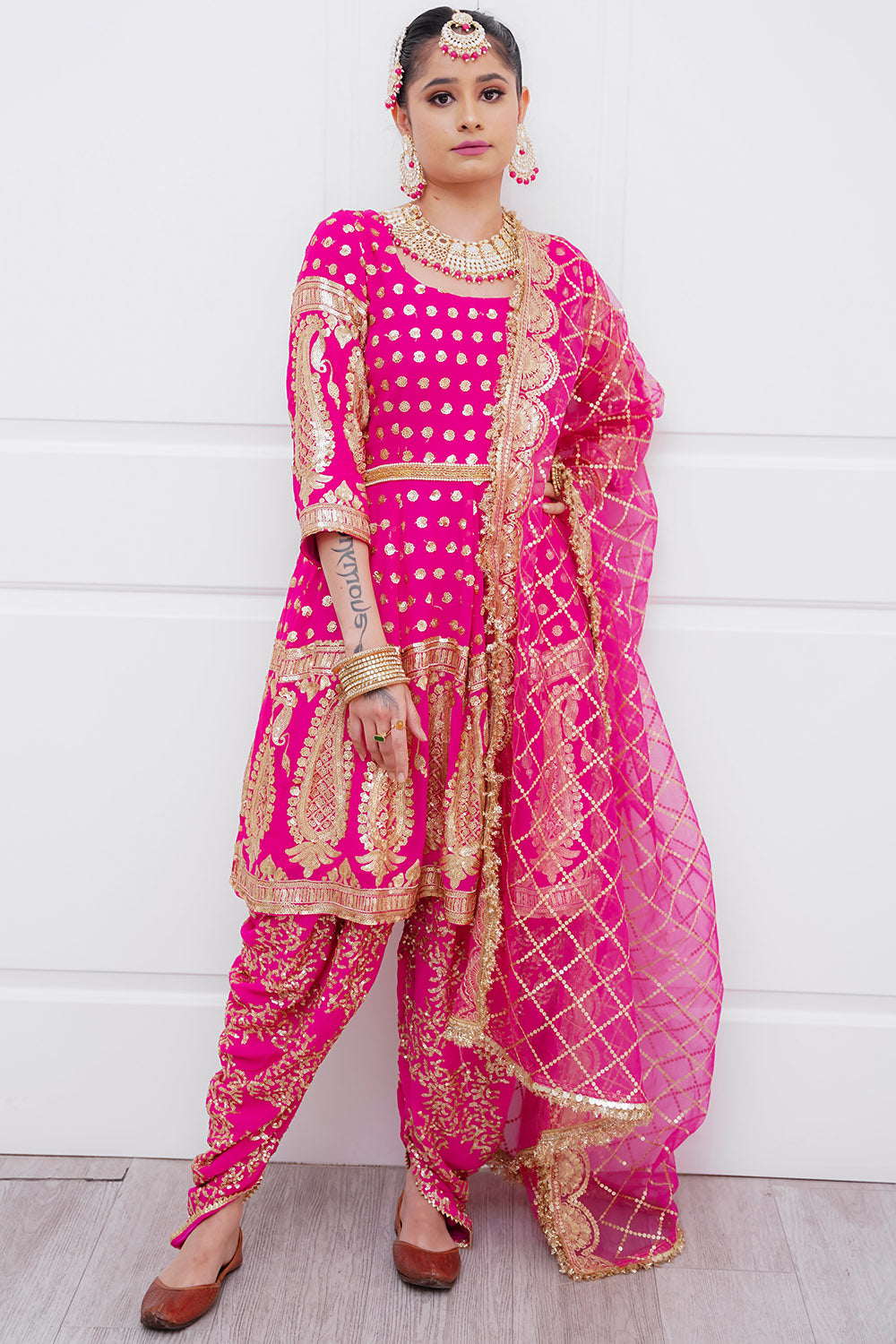 Hot Pink Short Anarkali Suit