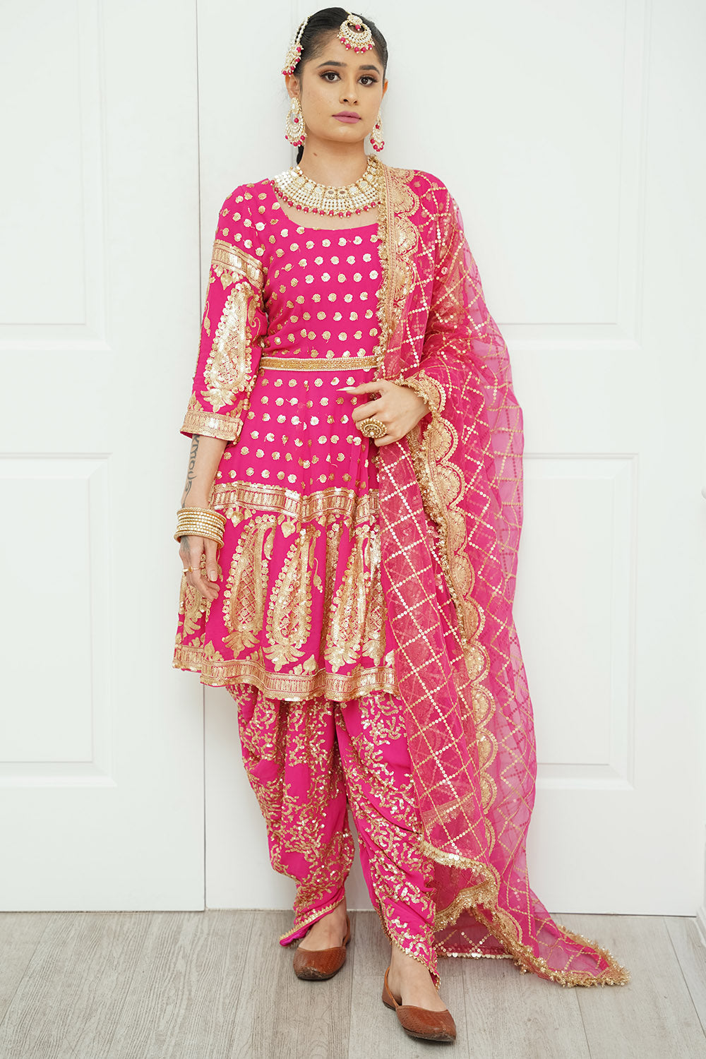 Hot Pink Short Anarkali Suit