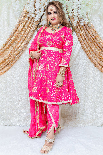 Hot Pink Short Anarkali Suit