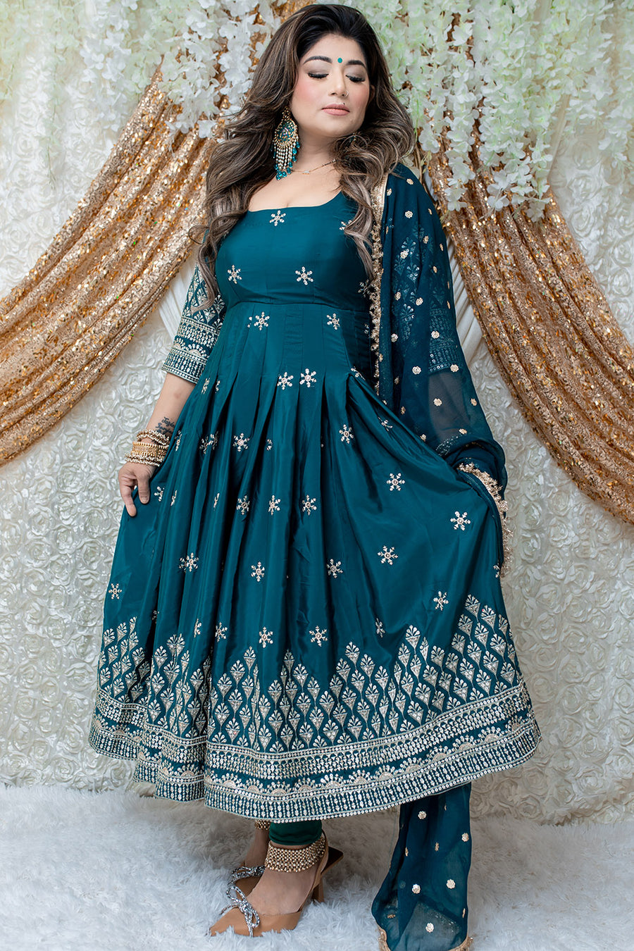 Peacock Blue Long Anarkali Suit