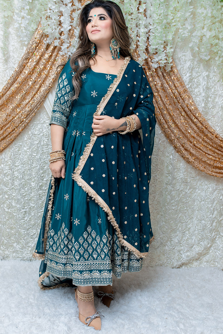 Peacock Blue Long Anarkali Suit