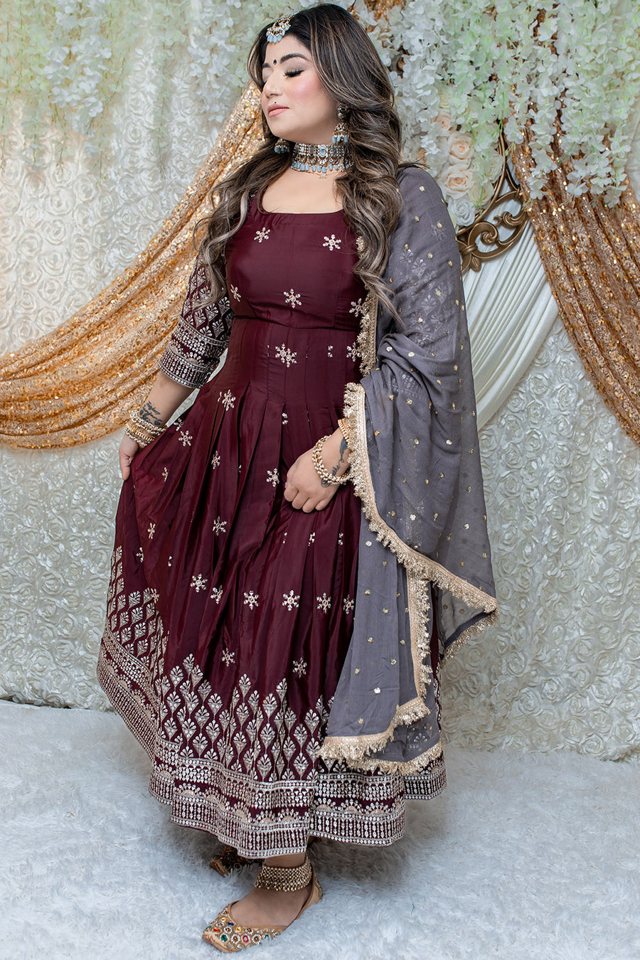 Wine Shade Long Anarkali Suit