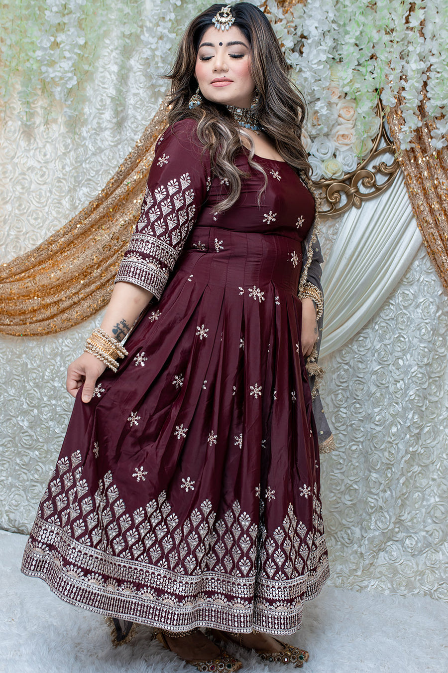 Wine Shade Long Anarkali Suit