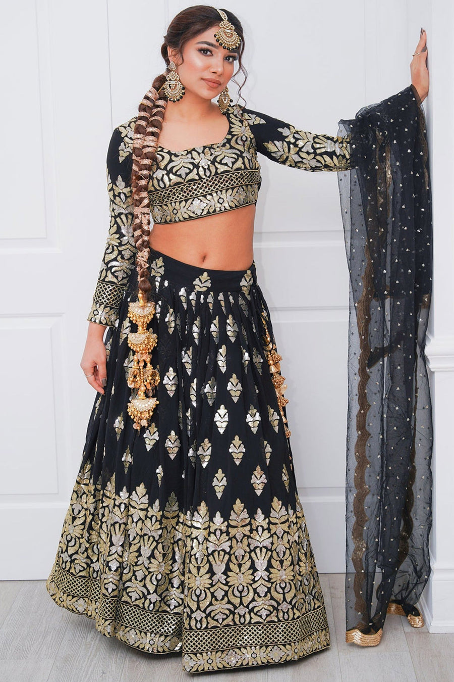 Black Embroidered Sequin Lehenga