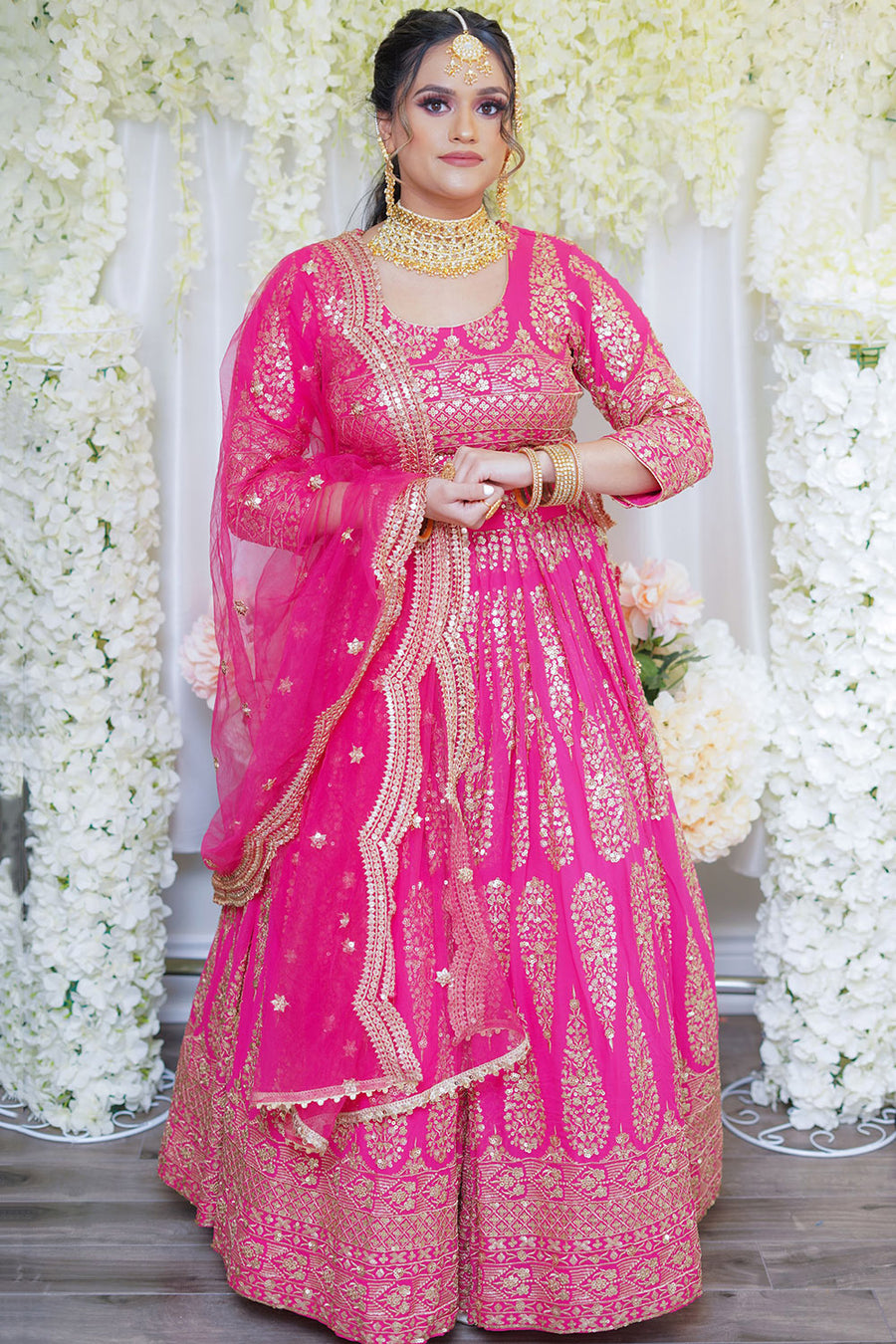 Hot Pink Embroidered Lehenga