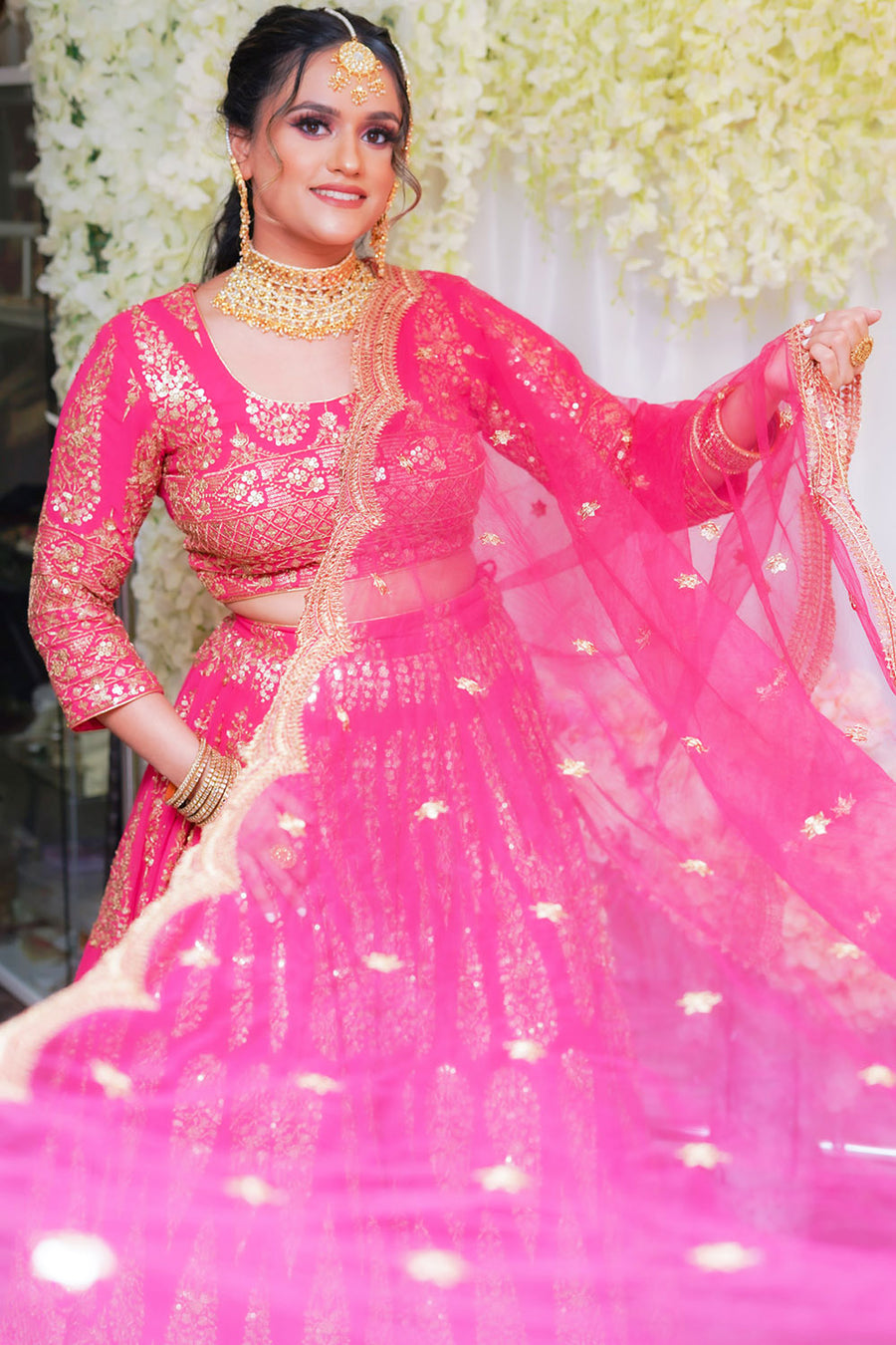 Hot Pink Embroidered Lehenga