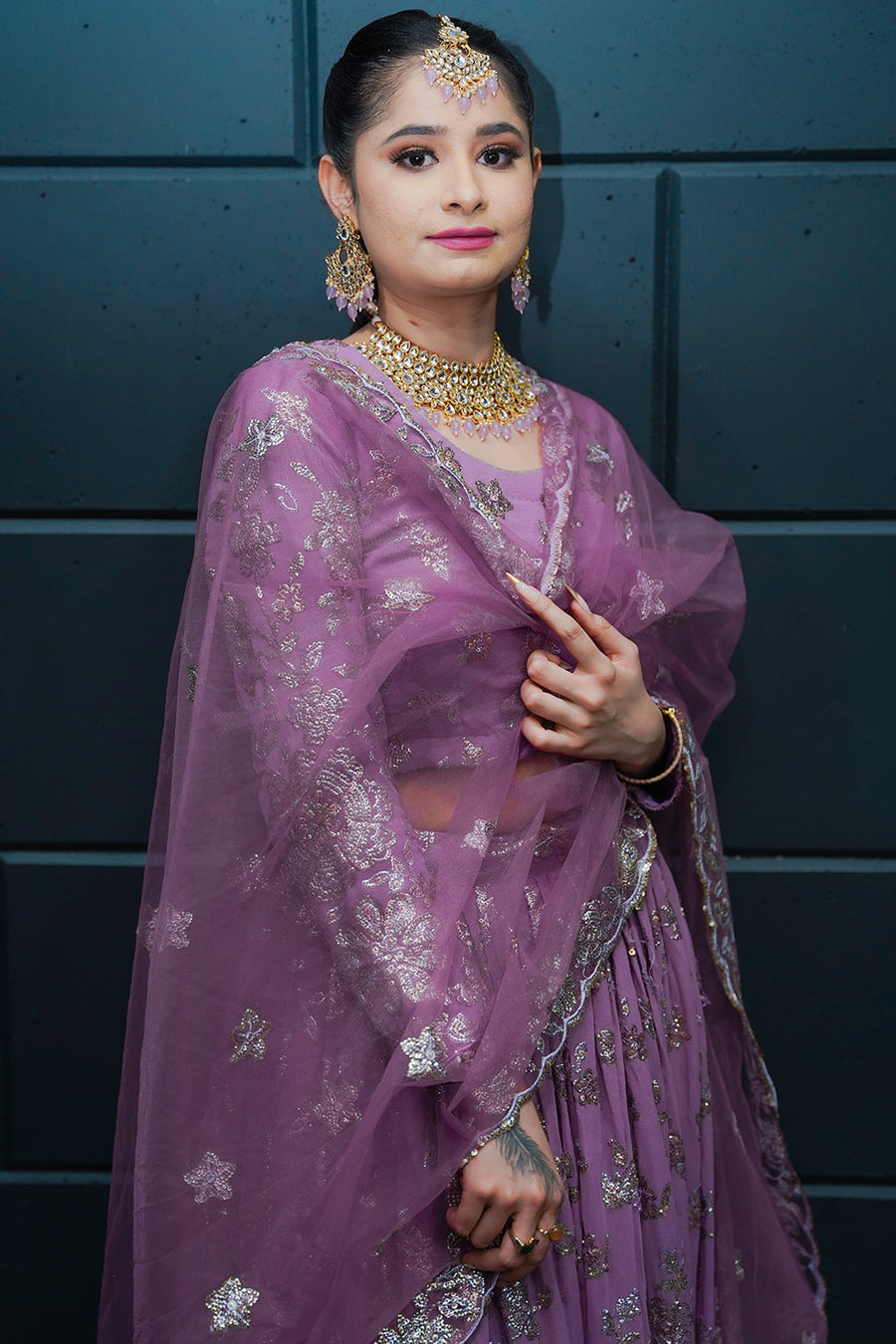 light purple dress jewellery combination Buy Embroidered Georgette Abaya Style Suit in Light Purple Online : KUF16201