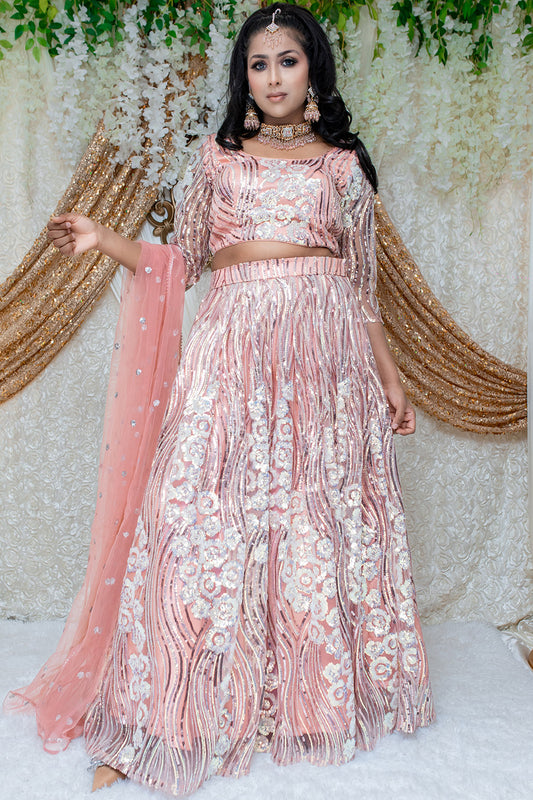 Rose Gold Netted Lehenga