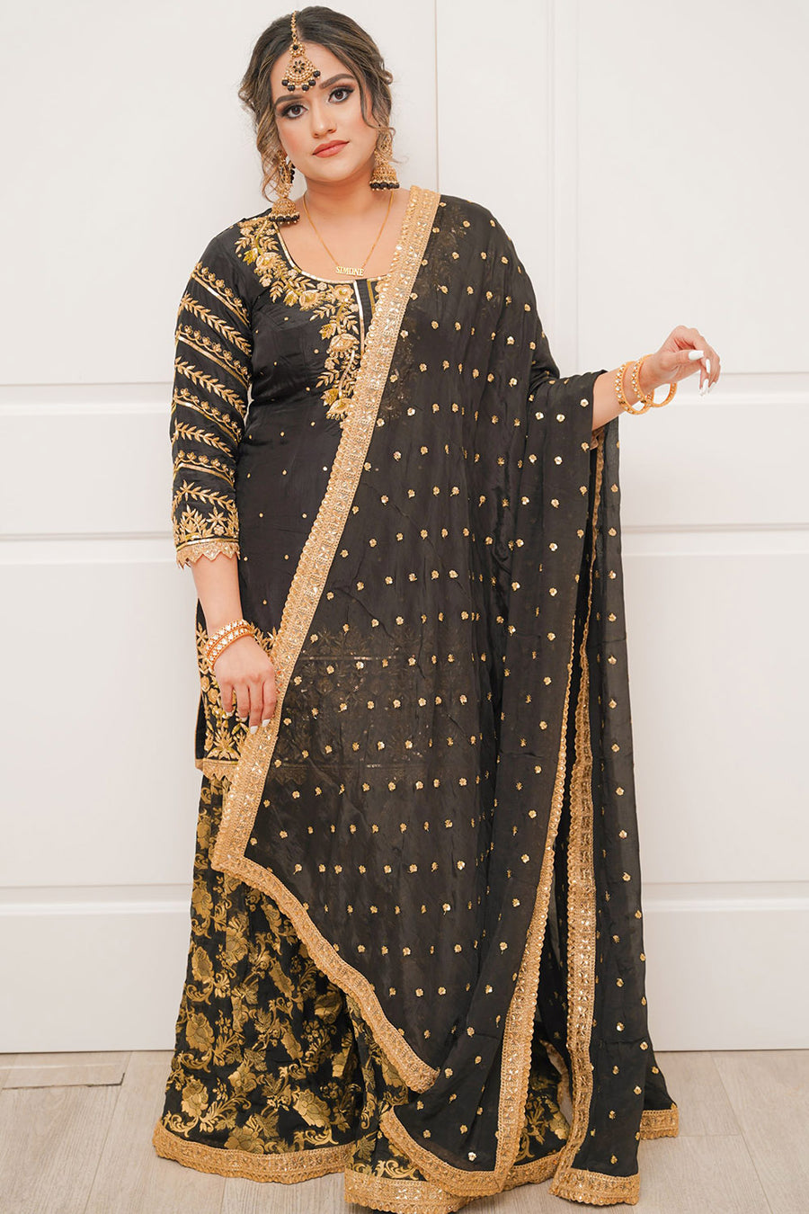 Black & Gold Hand Embroidered Sharara Suit