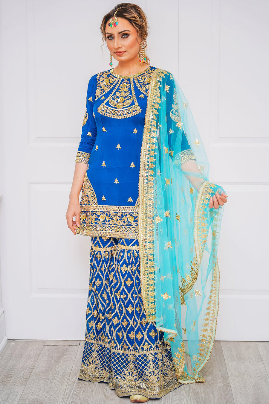 Navy Blue Hand Embroidered Sharara Suit