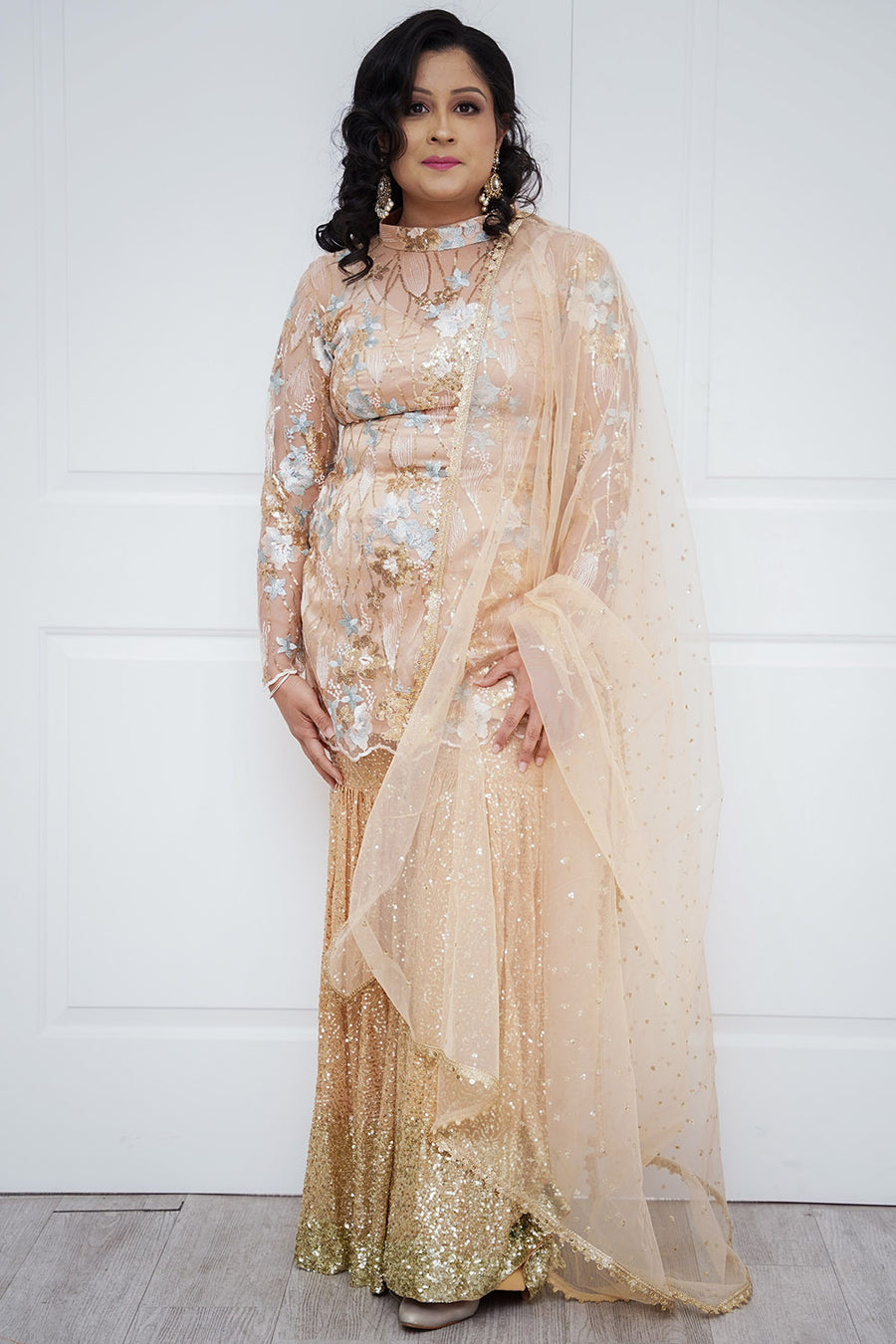 Gold Sequin Sharara Suit