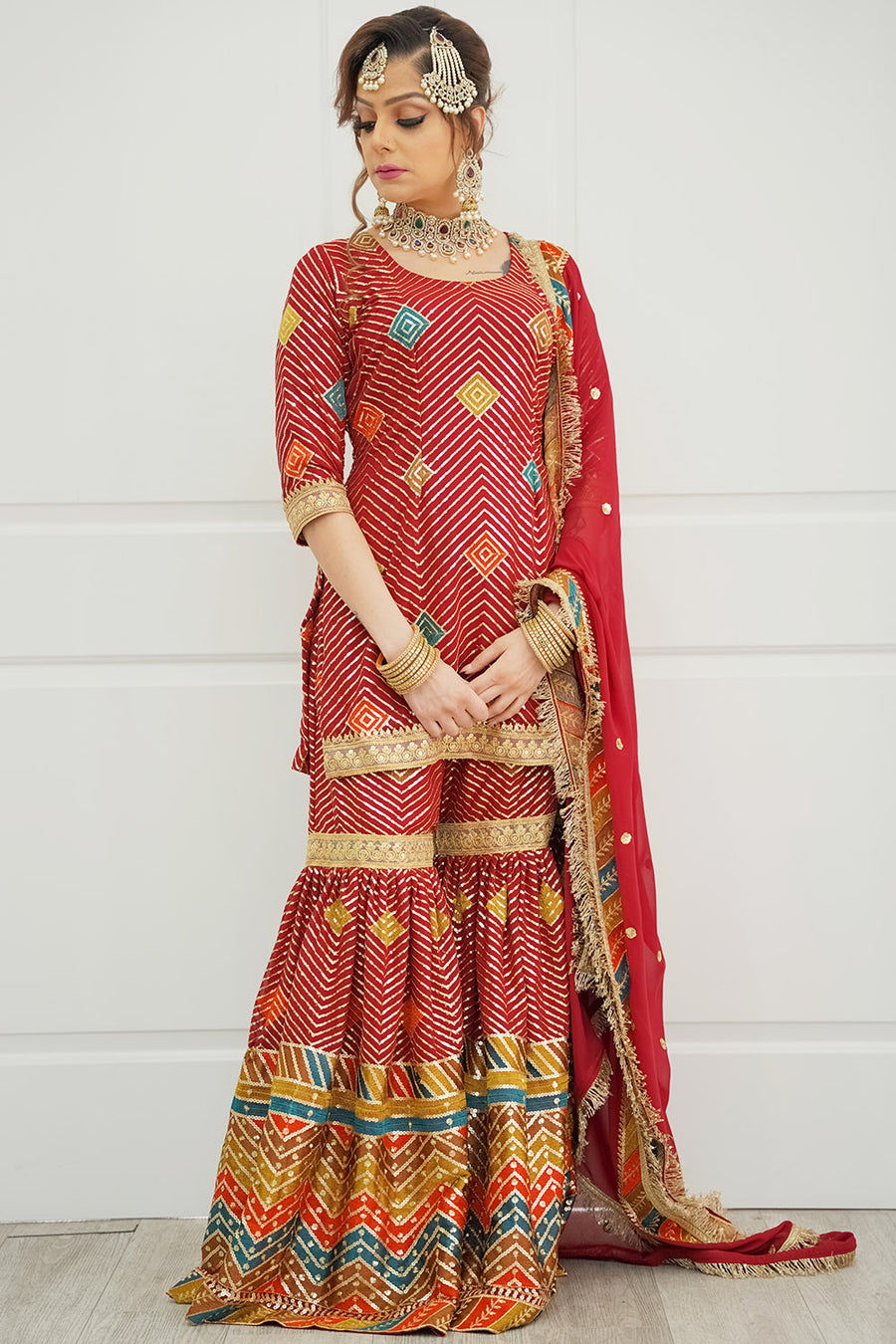 Maroon Multicolour Sharara Suit