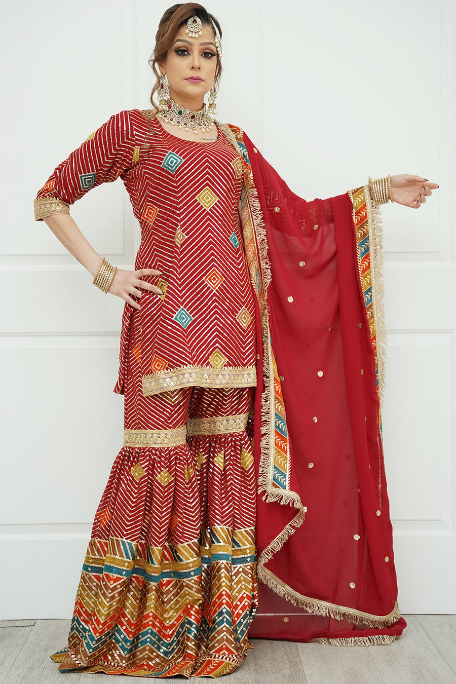 Maroon Multicolour Sharara Suit