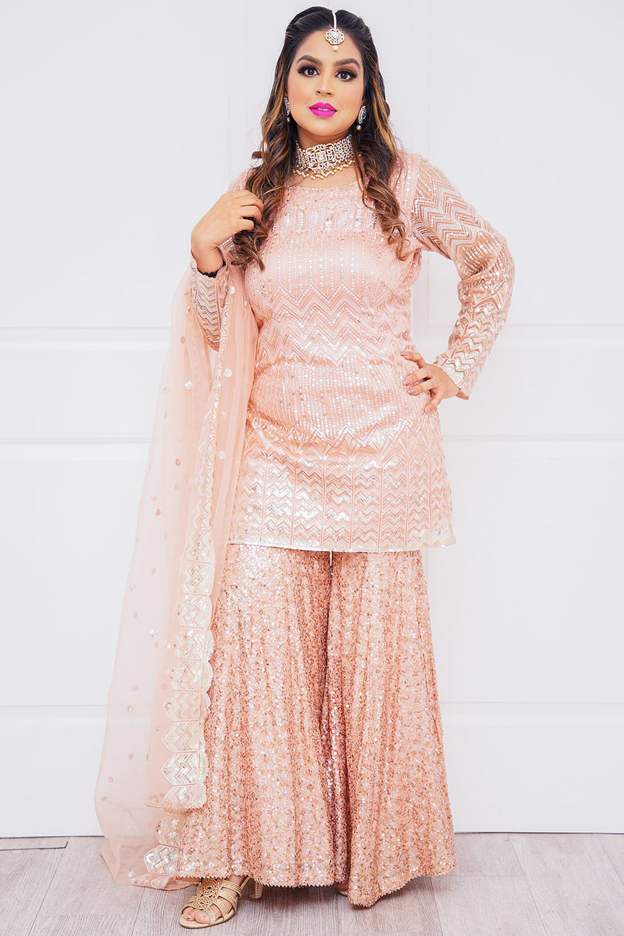 Rose Gold Sequin Sharara Suit