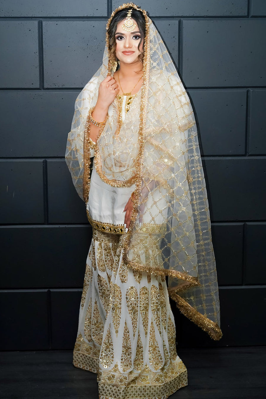 White & Gold Sharara Suit