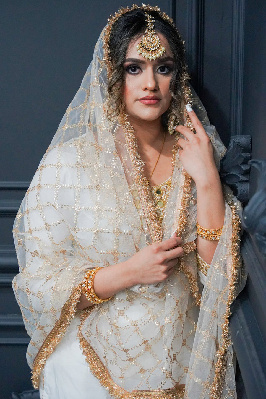 White & Gold Sharara Suit