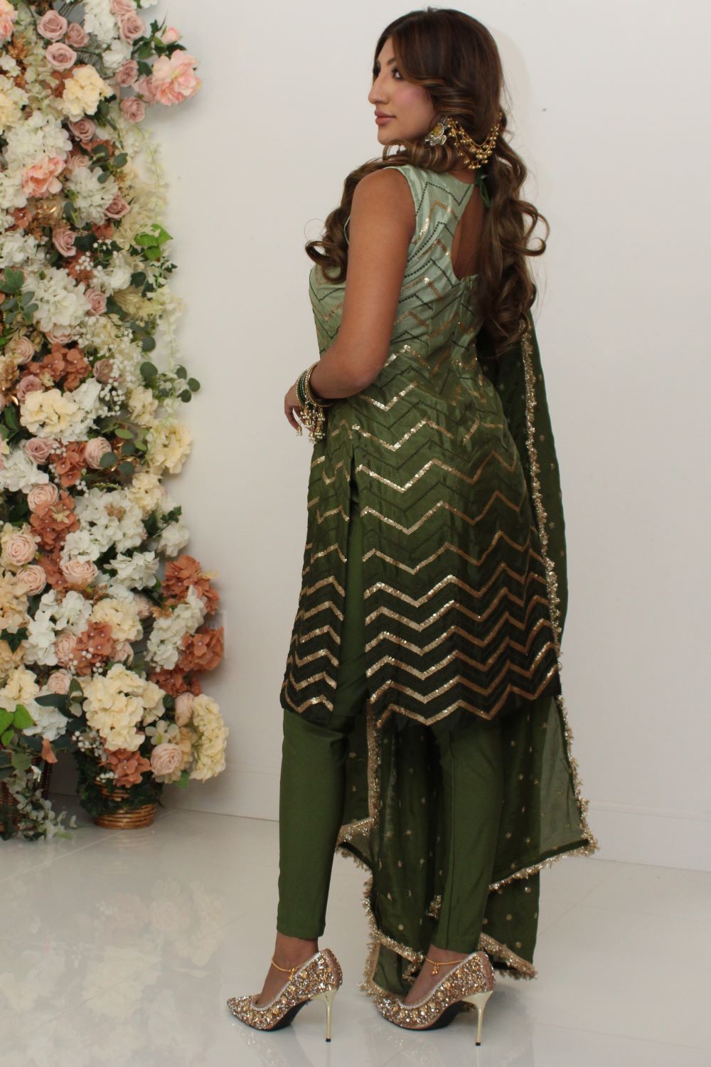 Olive Green Ombre Pajami Suit