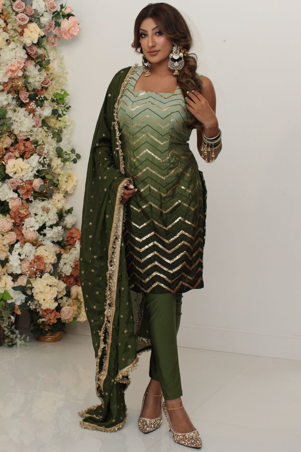 Olive Green Ombre Pajami Suit
