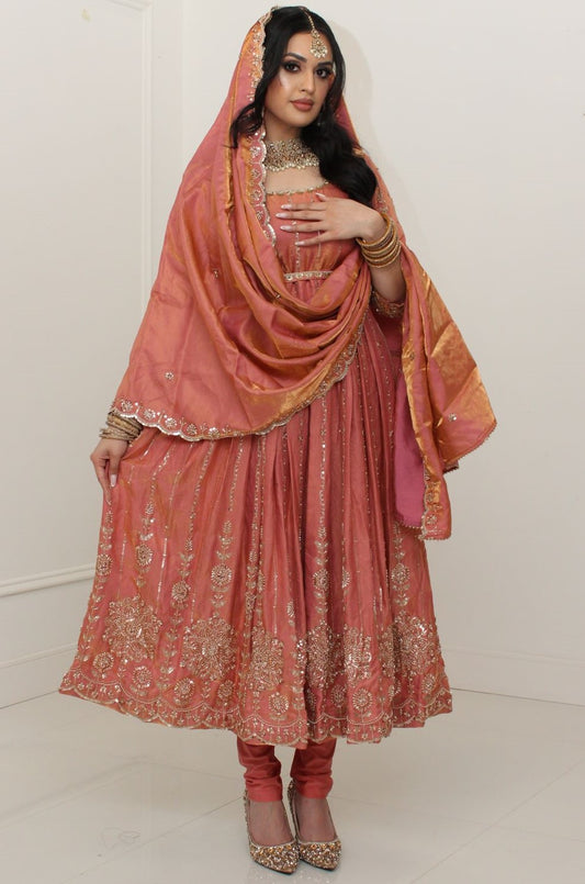 Peach Rose Gold Anarkali Suit