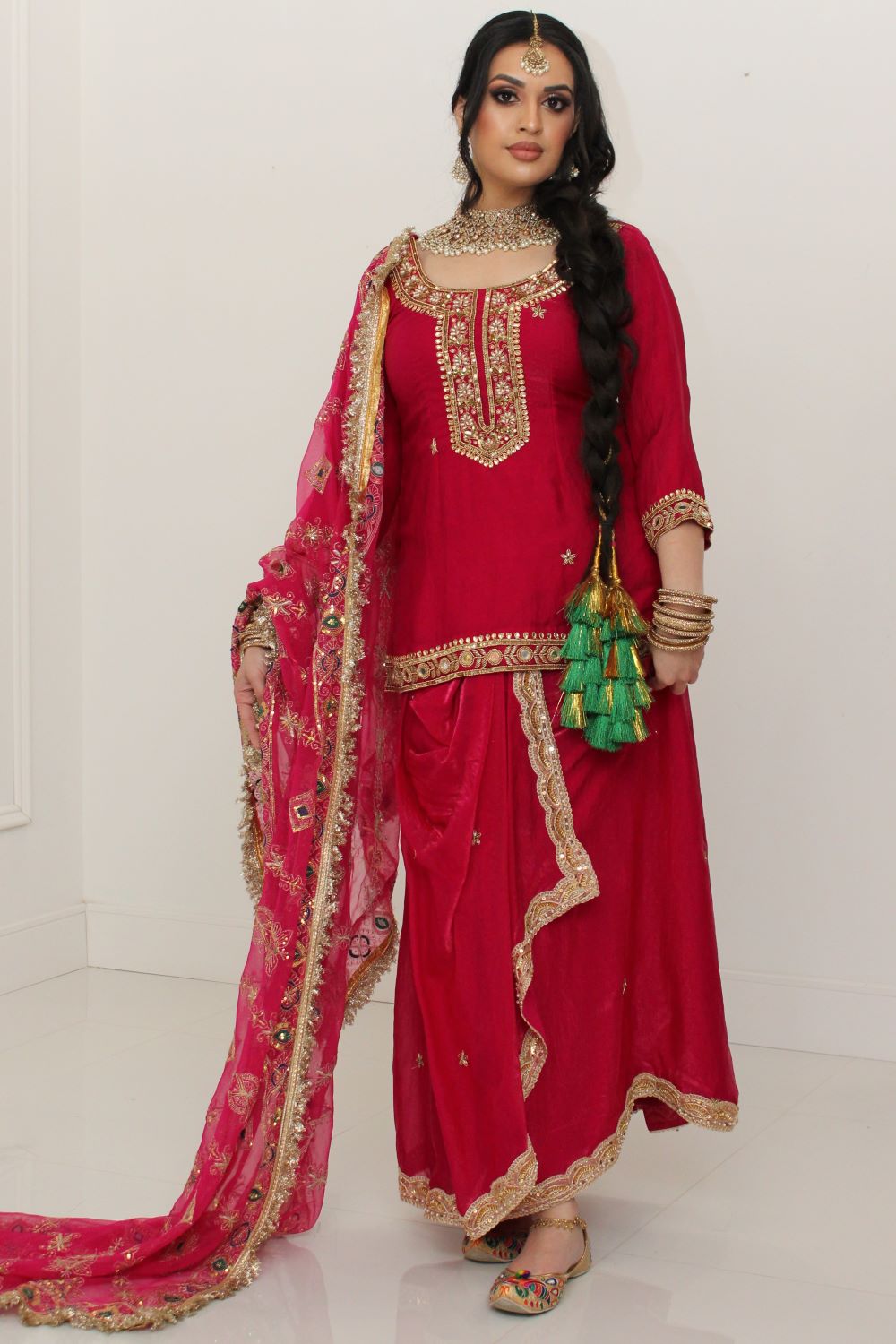 Red Pink Dhoti Skirt Suit