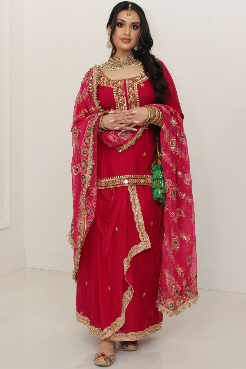Red Pink Dhoti Skirt Suit