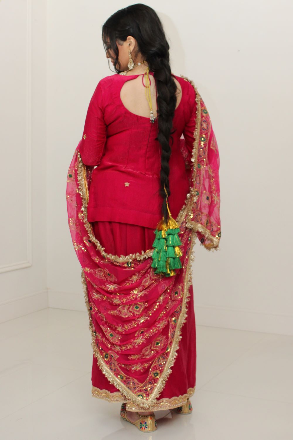 Red Pink Dhoti Skirt Suit