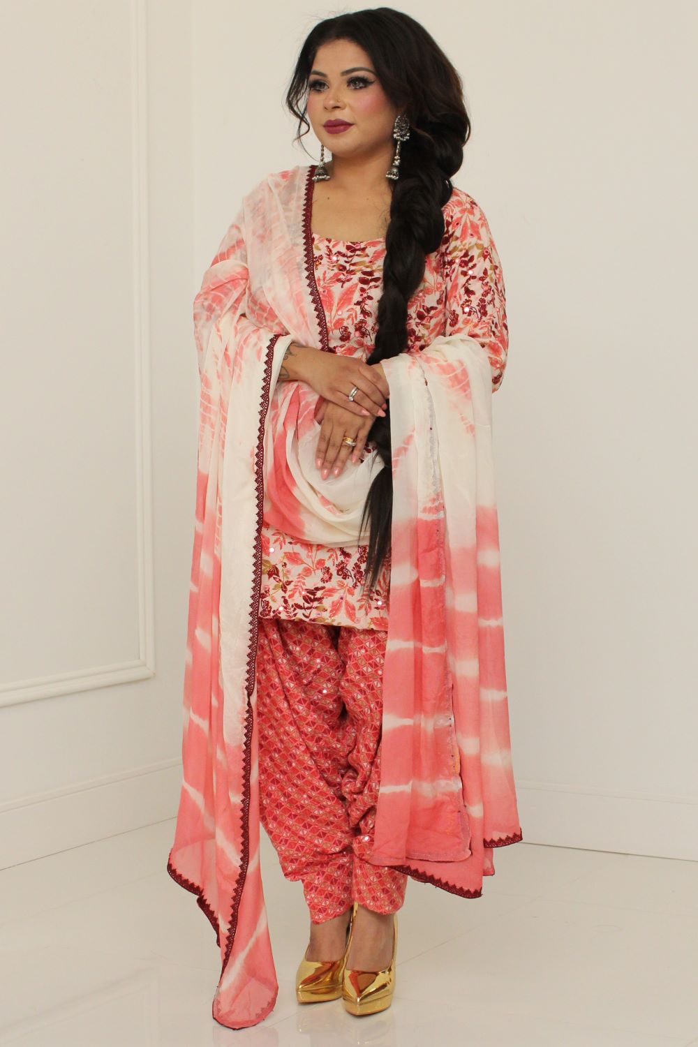 Coral Embroidered Cotton Suit