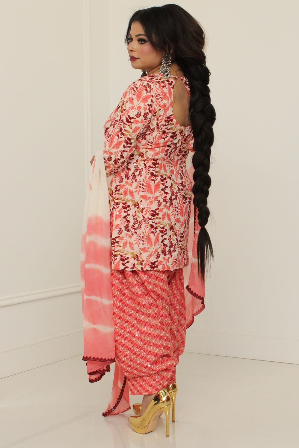 Coral Embroidered Cotton Suit