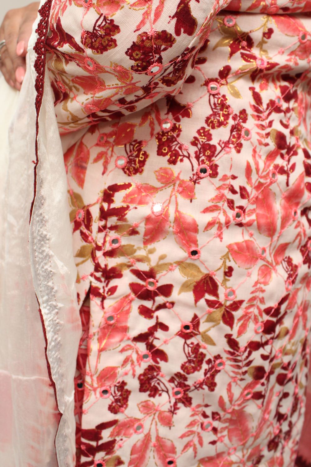 Coral Embroidered Cotton Suit