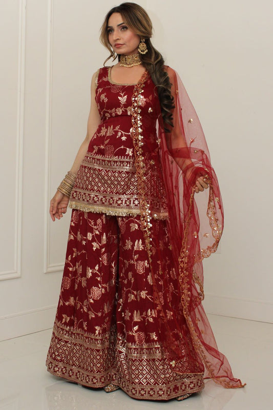Maroon Sharara Suit