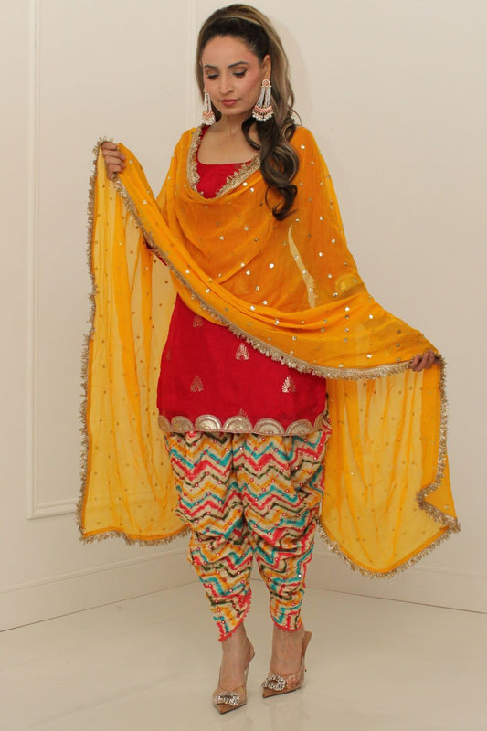 Multicolor Dhoti Cotton Salwar Suit