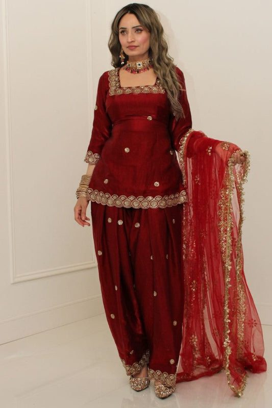 Maroon Gold Salwar Suit