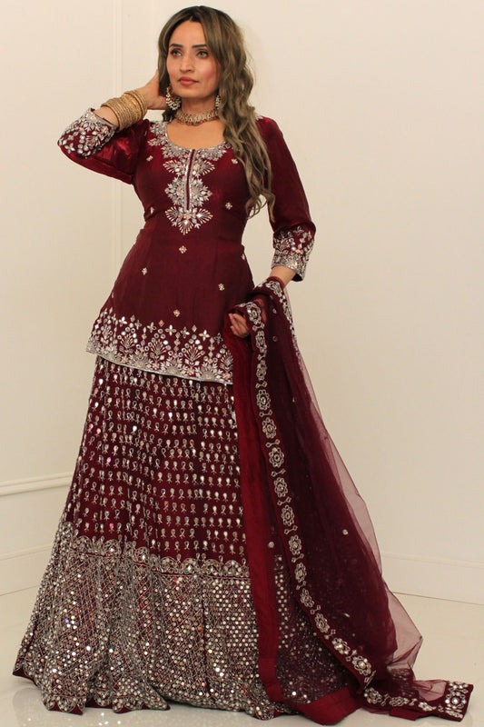 Wine Real Mirror Lehenga