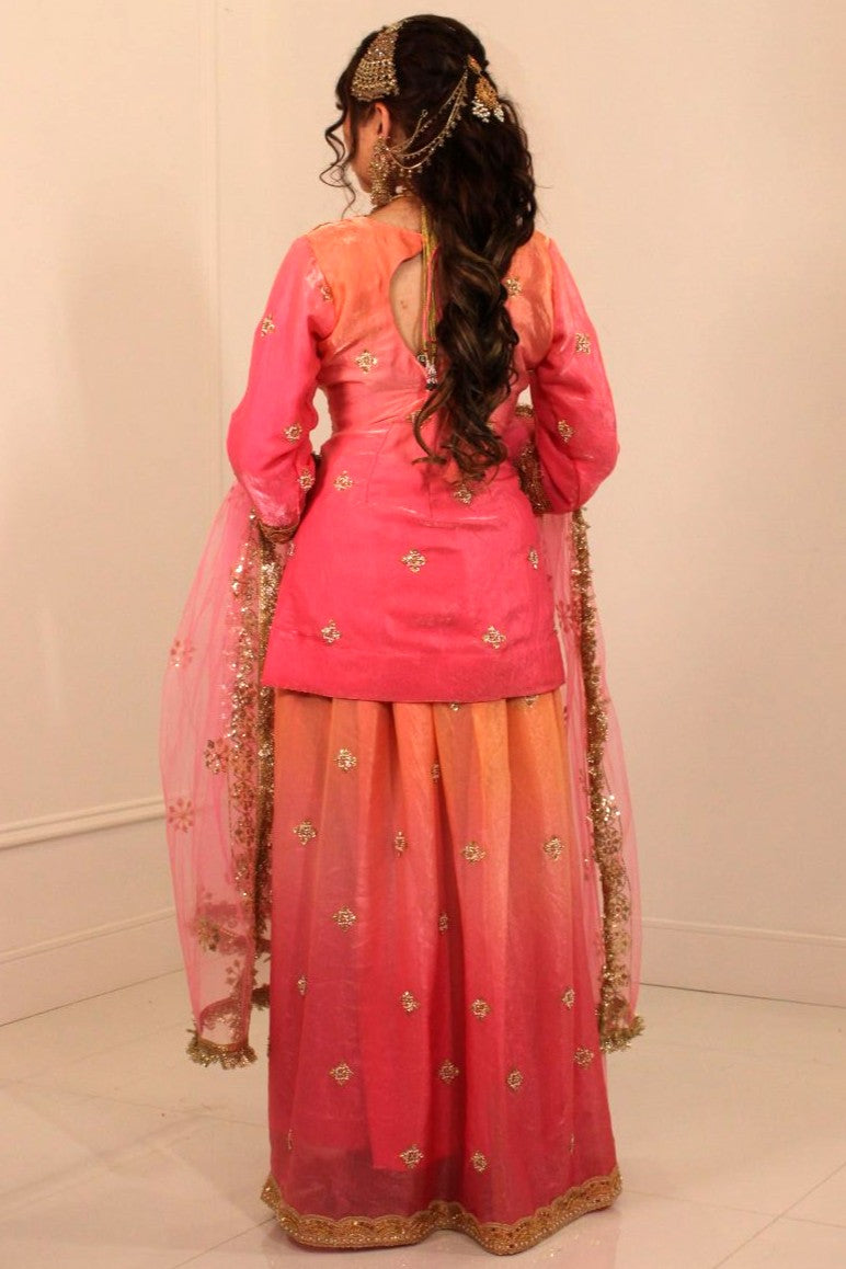 Pink and Orange Ombre Dhoti Skirt Suit