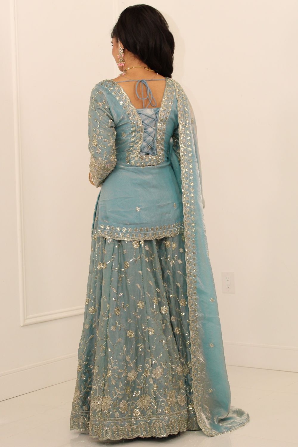 Baby Blue Embroidered Sharara Suit