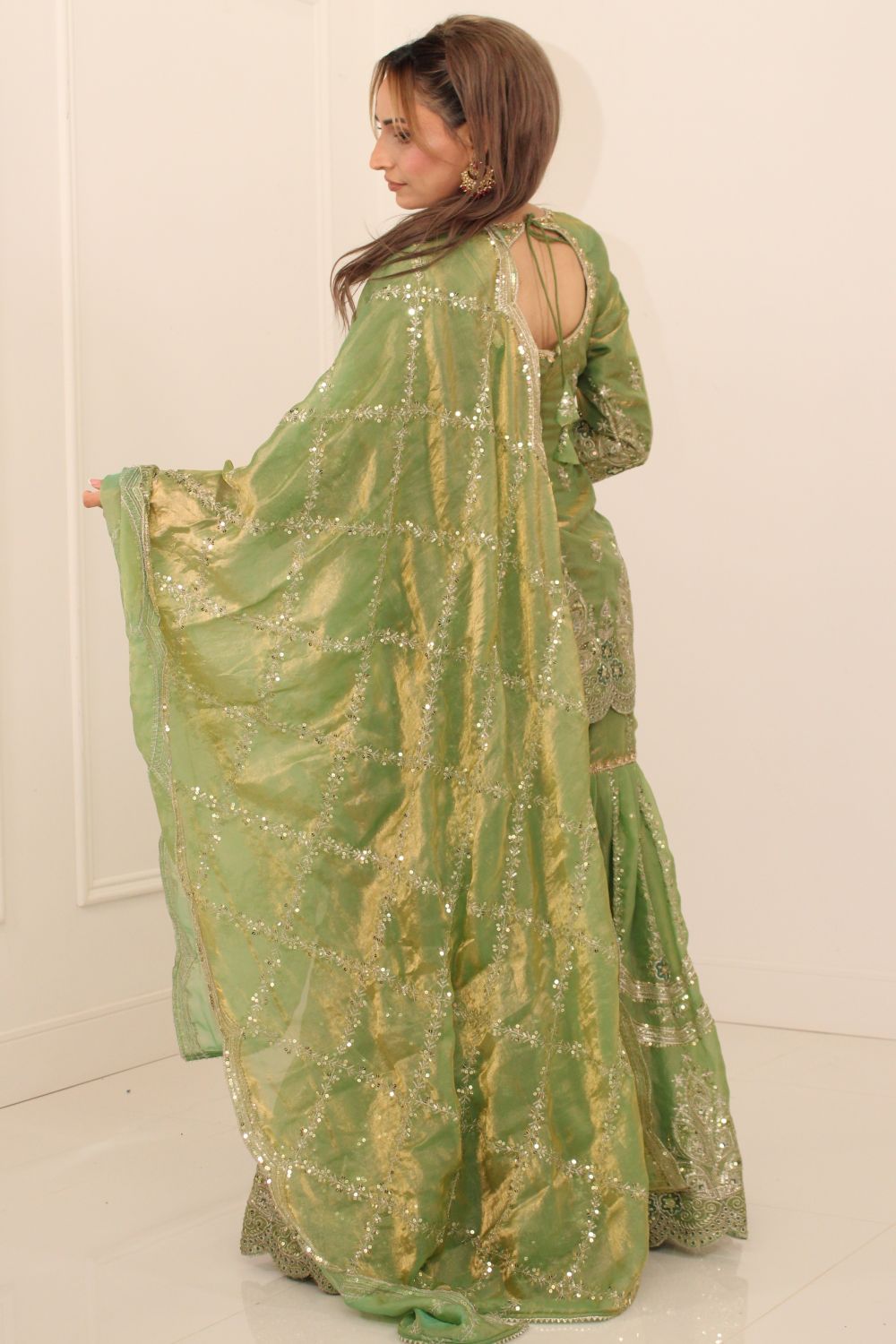 Sage Green Embroidered Sharara Suit
