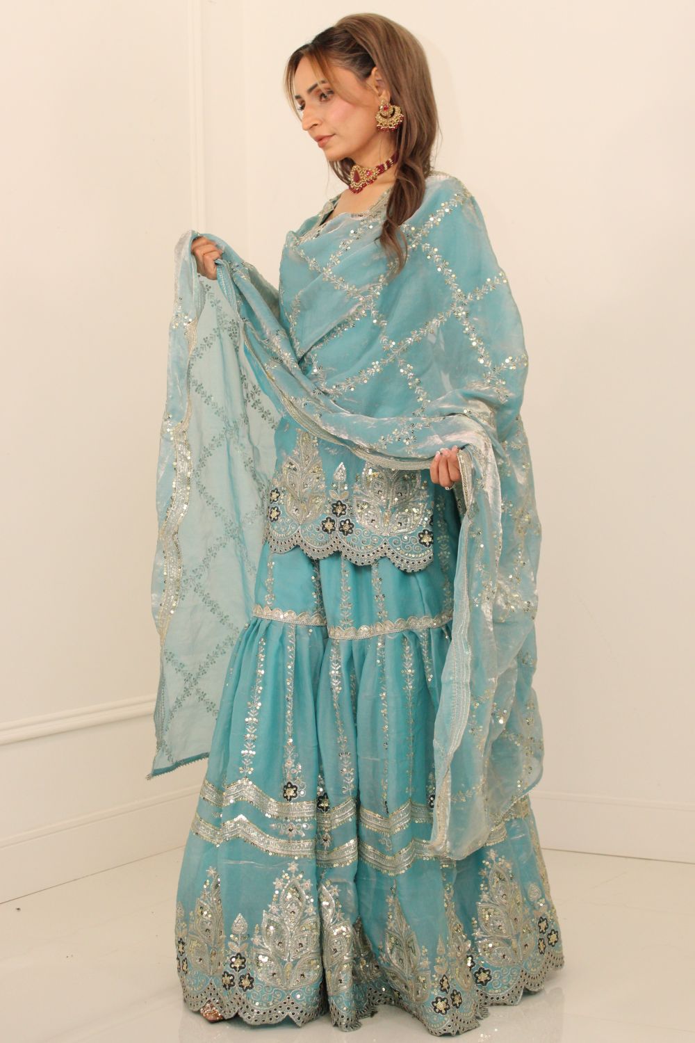 Sky Blue Embroidered Sharara Suit