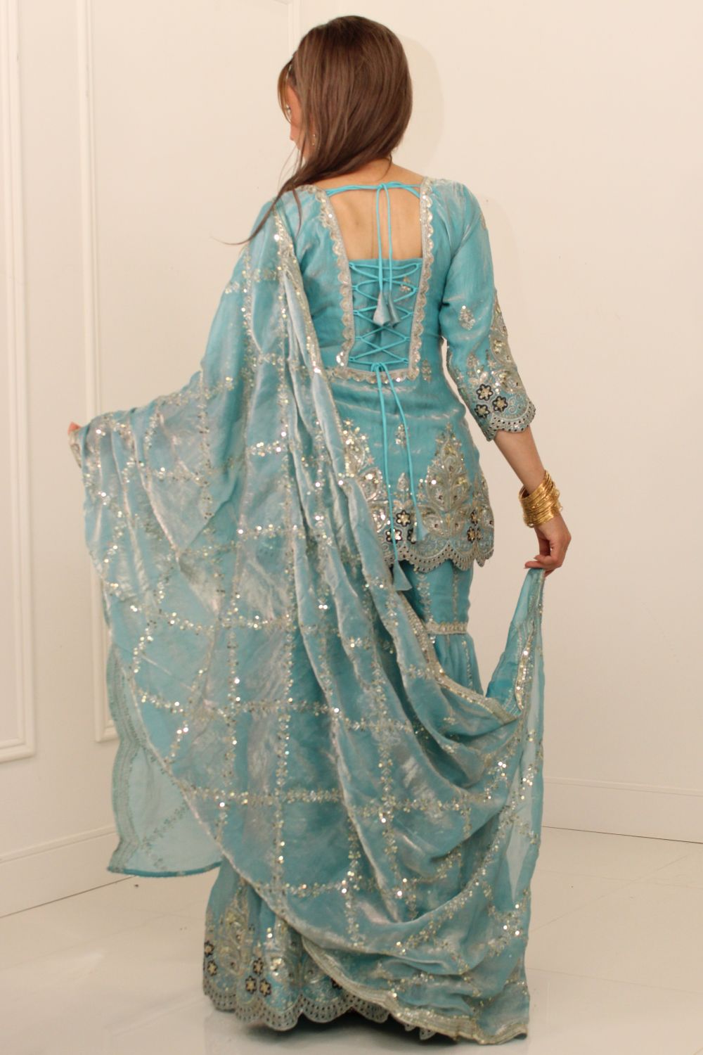 Sky Blue Embroidered Sharara Suit