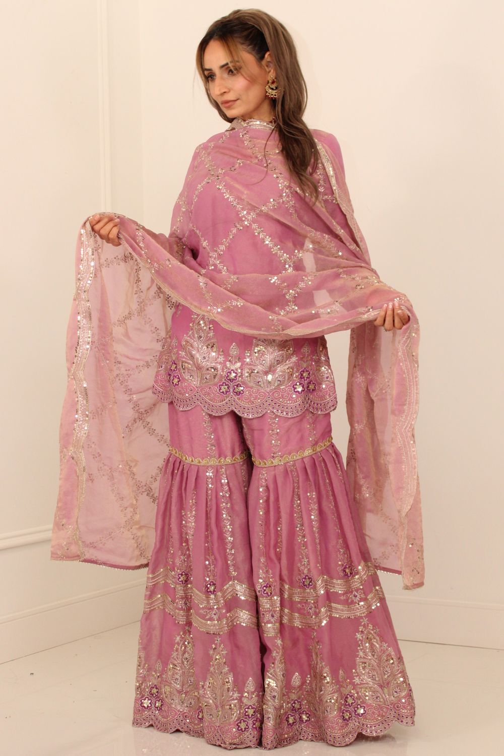 Dusty Pink Embroidered Sharara Suit