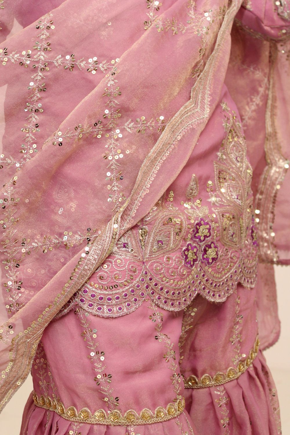 Dusty Pink Embroidered Sharara Suit