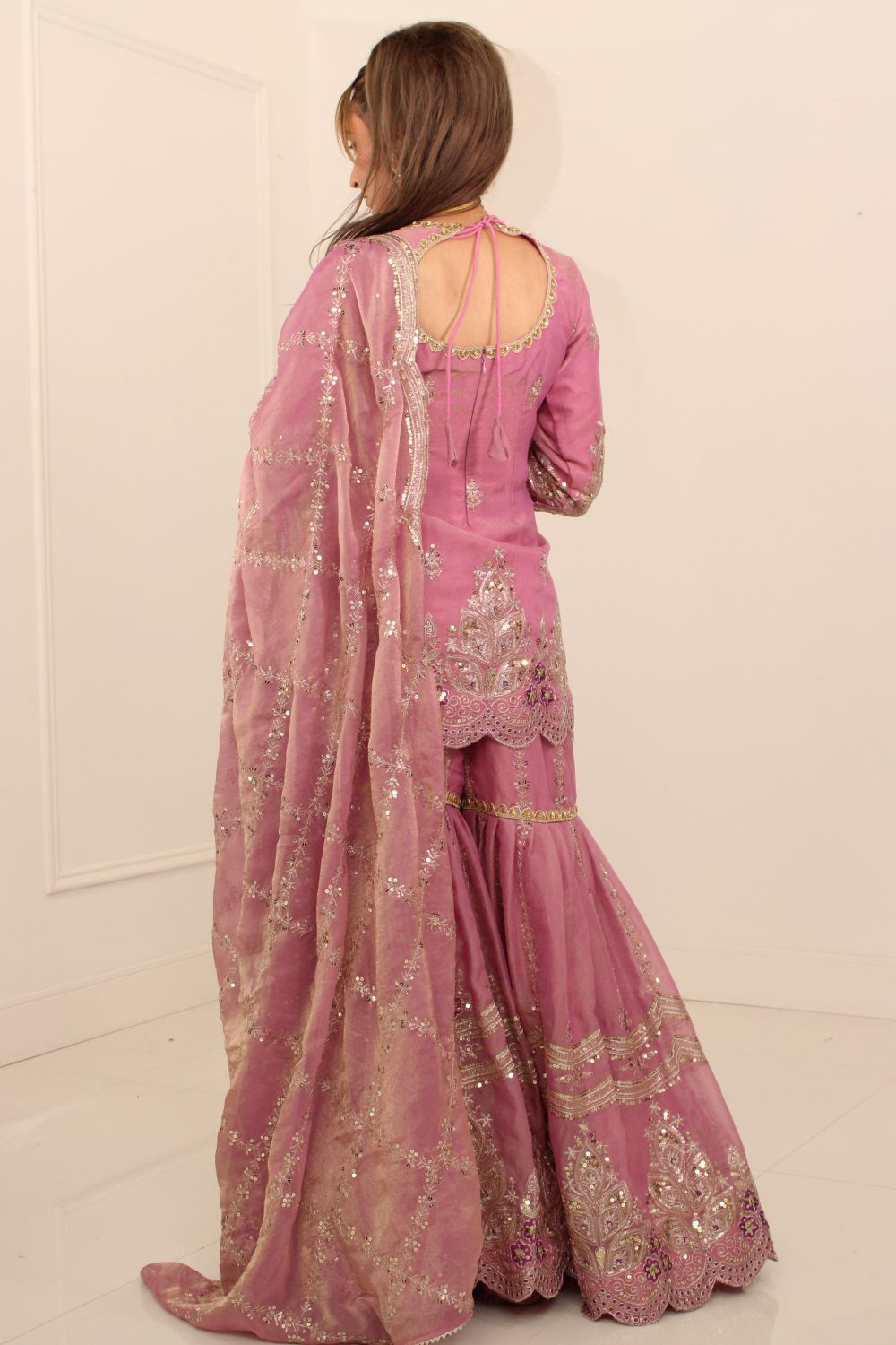 Dusty Pink Embroidered Sharara Suit