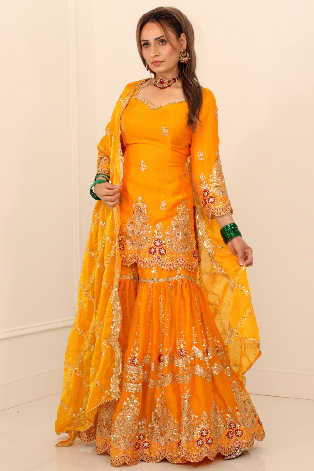 Marigold Yellow Embroidered Sharara Suit